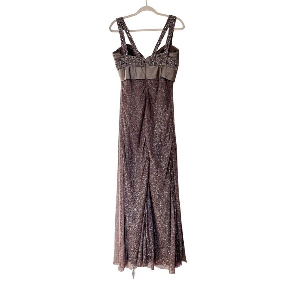 Y2K Terani Couture Bow Beaded Sequin Dress Wedding Bridesmaid Formal Brown Sz 8 - Picture 10 of 12